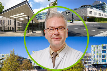 Prof. Dr. A. Franke vor verschiedenen KRH Krankenhäusern