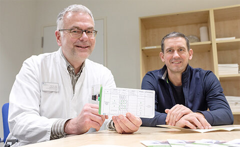 Prof. Andreas Franke (l.) und Dr. Heinz-Peter Remmlinger zeigen den „Risikopass“.